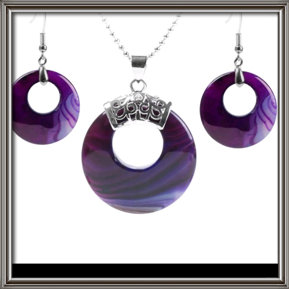 Purple Agate semiprecious stone necklace & earring